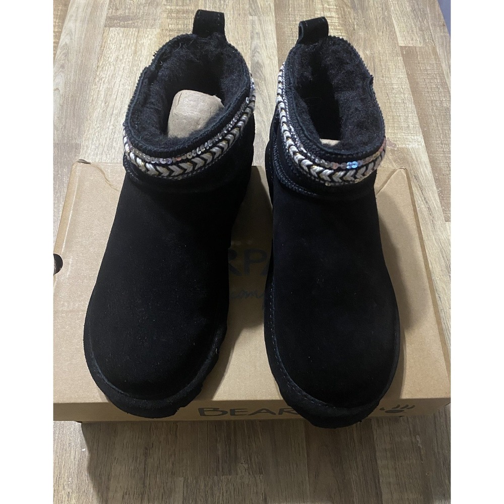 Bearpaw Rebecka Sequin Slip On Women's Size 7.5M Black Suede Ankle Bootie New